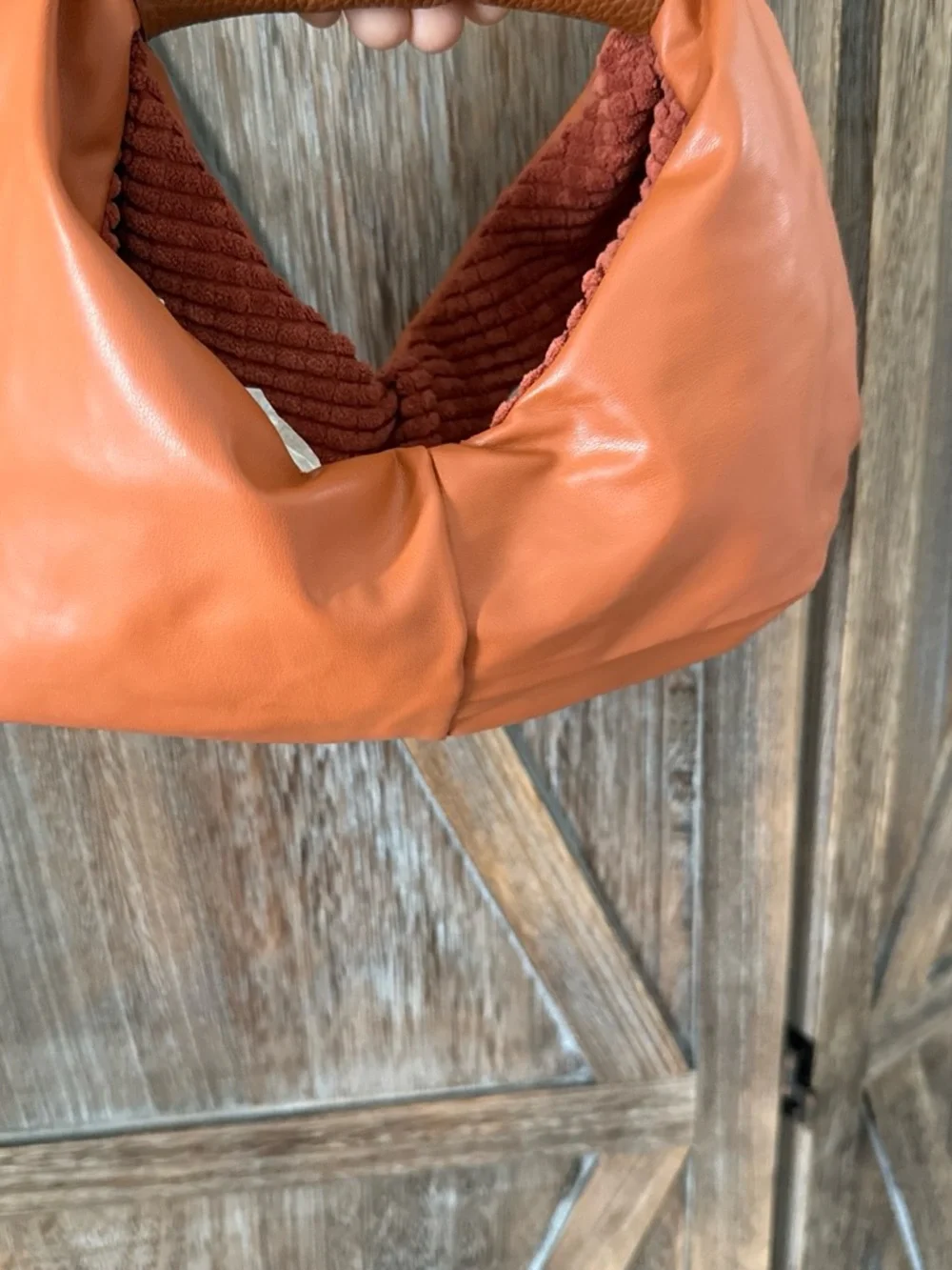 Rust Orange Soft Leather Hobo Bag with Braided Lining Detail